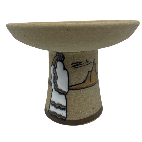 Handcrafted Pottery Candle Holder Painted Desert Motif & Cactus Southwest Design - Picture 12 of 14